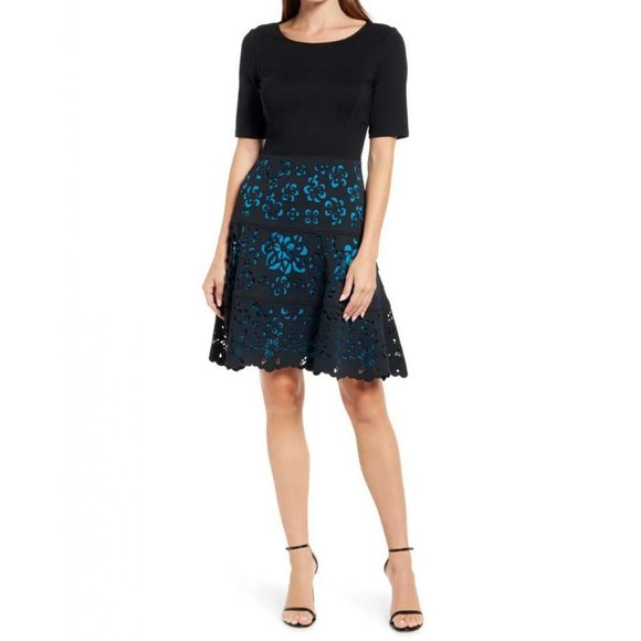 Focus by Shani Dresses & Skirts - NWT Focus by Shani Laser Cut Ponte Fit & Flare Dress S-1063 4 Black / Blue